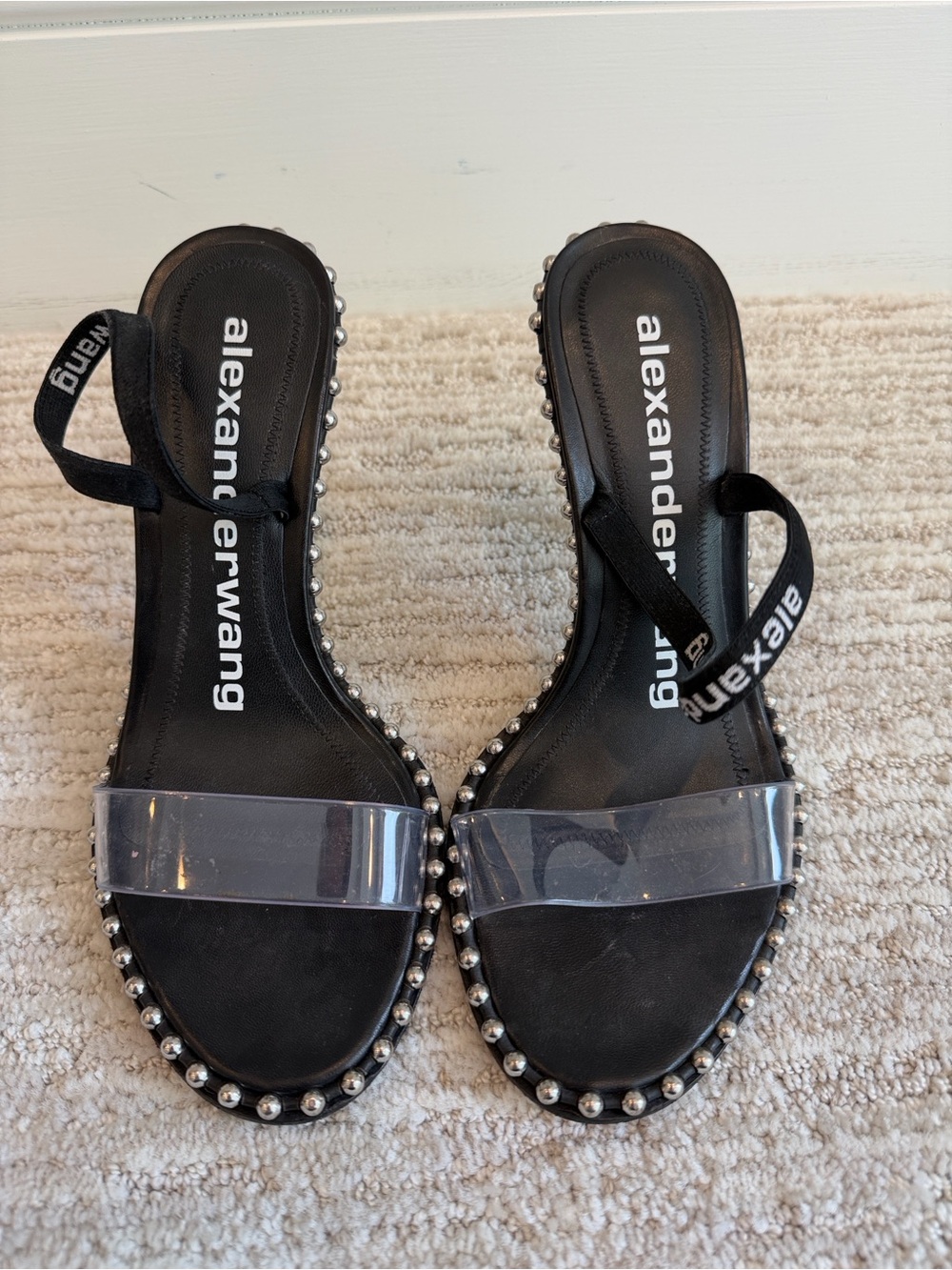 Alexander Wang Black Clear-Band Studded Slide Sandals